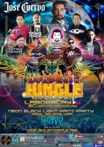 Jungle Circuit Party Boracay poster. Gay travel guide, Manila's circuit party, Laboracay. DJs, neon black light paint party.