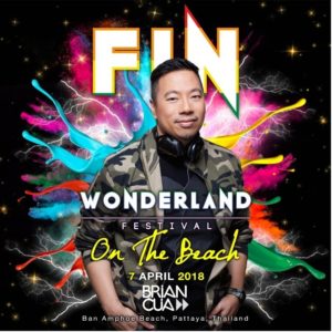 Brian Cua at FIN Wonderland, a gay beach festival in Pattaya, Thailand. Gay travel advice for fun beach parties.
