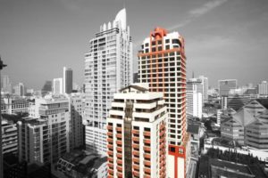 Bandara Suites Silom, a gay-friendly hotel. Bangkok cityscape view with modern architecture. A great hotel choice for gay travelers.
