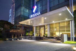 Urbana Sathorn Bangkok entrance. Gay-friendly hotel in Sathorn, Bangkok. Modern architecture, welcoming ambiance. Perfect for gay travelers in Bangkok.