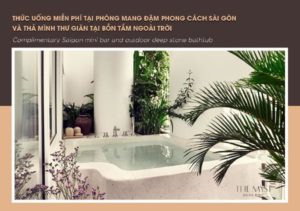 The Myst Dong Khoi gay-friendly hotel: Outdoor stone bathtub with plants. Saigon mini bar. Luxury travel for gay men.