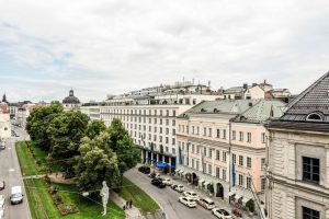 Gay-Friendly Hotel Bayerischer Hof view. Upscale hotel in Munich, Germany. Luxury travel for gay men. View of the city from the hotel.