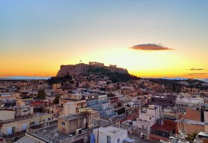 Athens cityscape at sunset. Acropolis view. Gay Athens Travel Guide: site for gay travelers this year. Number one gay travel destination.