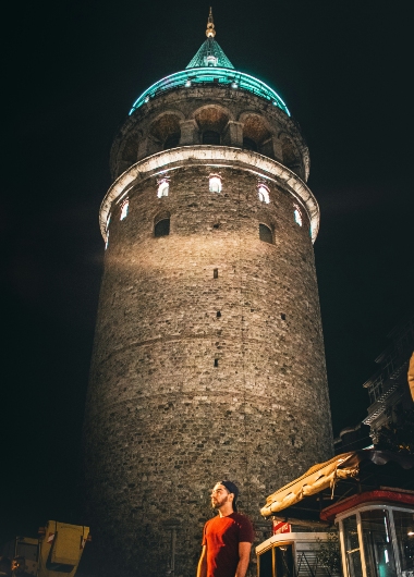 Galata Tower at night, a top Istanbul attraction. Gay Istanbul travel guide: Bereketzade Galata Tower is a must-see for gay tourists.