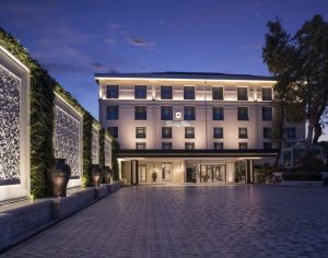 Shangri-La Bosphorus, Istanbul: Exterior view of the gay-friendly hotel at dusk. A luxury travel destination for gay men.