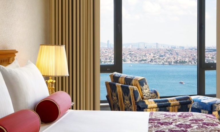 Gay Istanbul hotel room with Bosphorus view. One of this year's best gay-friendly hotels for gay couples. Luxury travel destination.