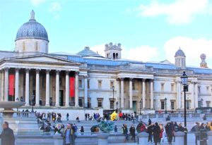 The Z Hotel Trafalgar: Trafalgar Square, London. Popular gay hotel near this iconic landmark. Tourists at the square, daytime.