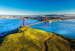 Golden Gate Bridge view from a hill in San Francisco. Gay San Francisco travel guide; scenic view for gay travelers.