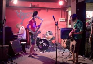 Live music at Hot Cat Club: Band performing with saxophone, piano, guitar, and drums. Gay travel nightlife scene, 700X480-4.jpg.