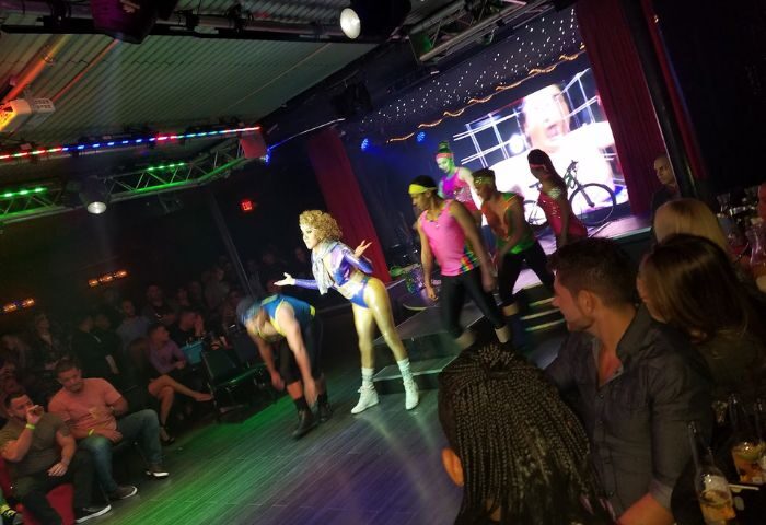 Azucar Nightclub's vibrant stage show: Drag queen and dancers entertain a lively crowd. Gay nightlife scene, 1-15.jpg.