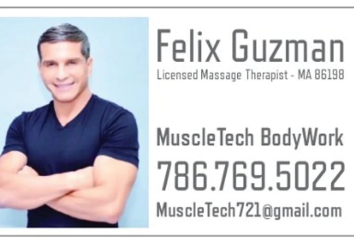 MuscleTech Bodywork Massage by Felix LMT: Felix, a handsome massage therapist, offers MuscleTech bodywork. Call 786.769.5022 for info.