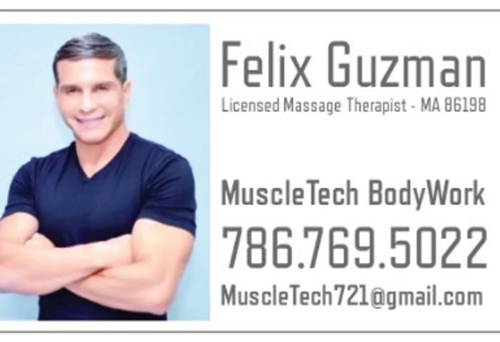 MuscleTech Bodywork Massage by Felix LMT: Felix, a handsome massage therapist, offers MuscleTech bodywork. Call 786.769.5022 for info.