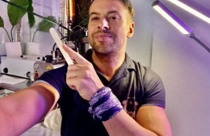 AlexSpot24: Gay man getting waxed. Male esthetician holding waxing stick. Grooming tips for gay travel. 3-21.jpg gay travel advice.