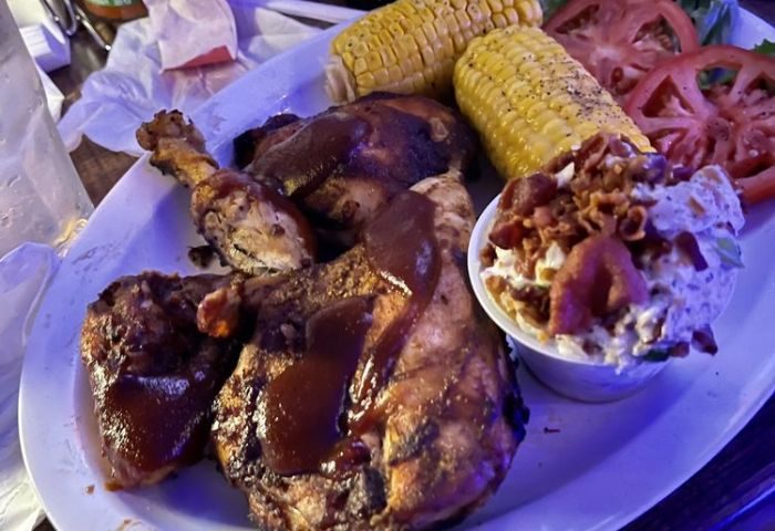 The PUB Wilton Manors food: BBQ chicken plate with corn on the cob, sliced tomatoes, and potato salad with bacon bits. 5.jpg