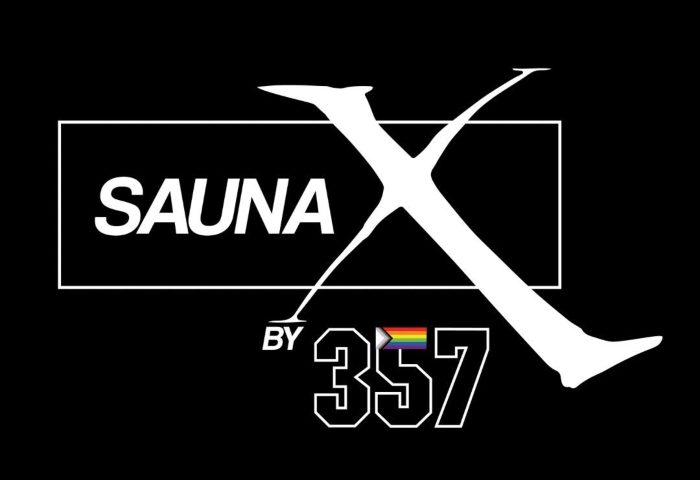 357 Sauna logo. Gay sauna travel advice. White text Sauna and By 357 with a rainbow flag on a black background. 700x480-6.jpg