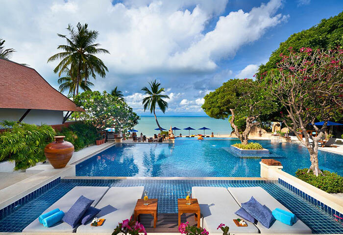 Renaissance Koh Samui Resort & Spa pool view. Adults-only gay hotel in Koh Samui, Thailand. Beachfront property with luxury amenities.