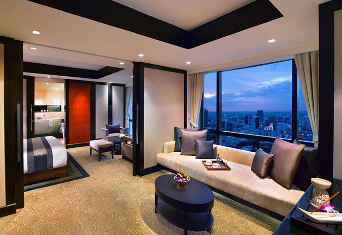 Banyan Tree Bangkok luxury suite for gay couples. Top hotel with city view. Gay-friendly travel destination. Bangkok's finest for LGBTQ+ travelers.