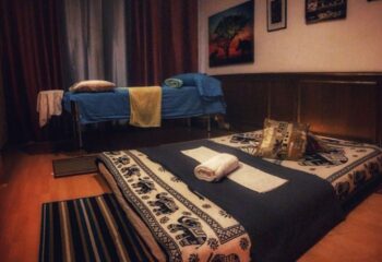 Interior of Barcelona gay massage spa. Two massage tables are ready for a special gay massage in Barcelona. Relaxing gay travel experience.