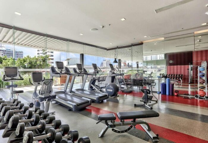 DoubleTree by Hilton Hotel Sukhumvit Bangkok's gym. Treadmills, weights, & fitness equipment. Best budget wellness hotel for gay travelers.