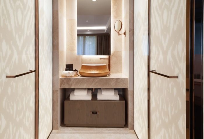 Burdock Hotel Istanbul bathroom. Stylish sink, mirror, and vanity. Gay-friendly hotel for gay travelers in Istanbul. Autograph Collection.