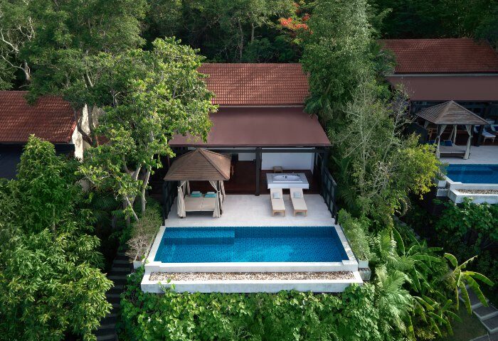 Garrya Tongsai Bay Samui pool villa. Best gay travel on TikTok. Luxury resort with private pool, jacuzzi, and lush greenery.