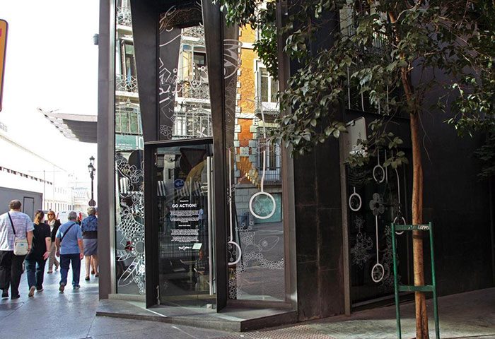 Urban Hotel entrance in Madrid, a luxury gay-friendly hotel near Gran Via's gay bars. Perfect for gay travelers seeking style and convenience.