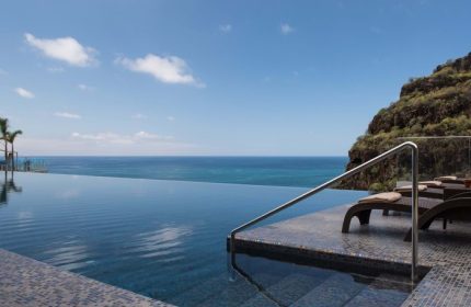 Saccharum Hotel Madeira rooftop spa. Infinity pool overlooking the ocean. Best gay hotel in Portugal for relaxation and views.