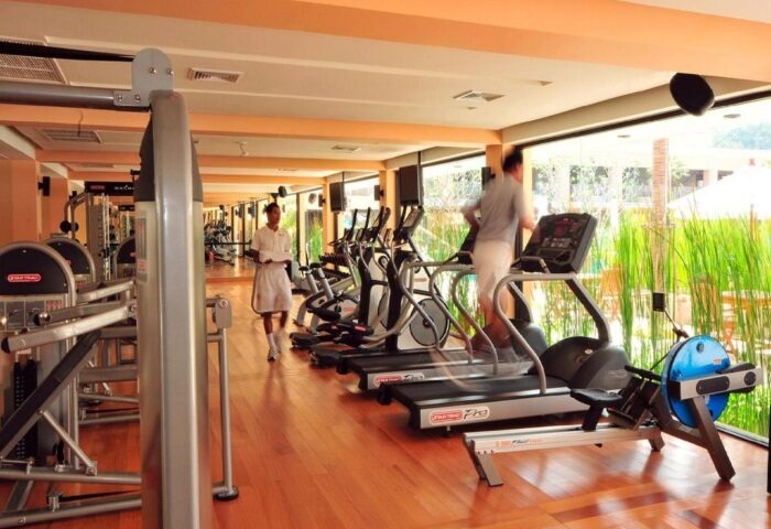 M Social Hotel Phuket gym. Wellness facilities at gay-friendly hotel near Phuket's gay nightlife. Treadmills, weights, and fitness equipment.