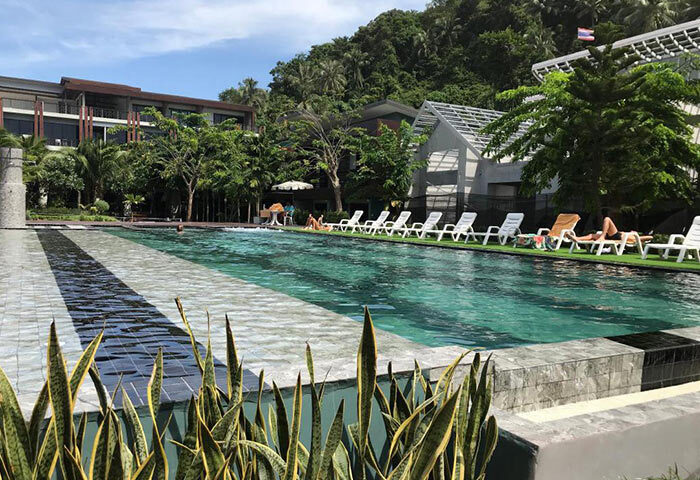 ChaoKoh Phi Phi Hotel & Resort pool. Best party hotel location on Ton Sai beachfront. Gay-friendly hotel with poolside sunbathing.