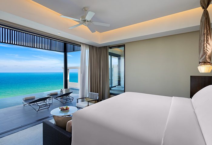 Vana Belle, a Luxury Collection Resort, Koh Samui: gay hotels, pool villas. Ocean view from bedroom. Thailand travel for gay men.