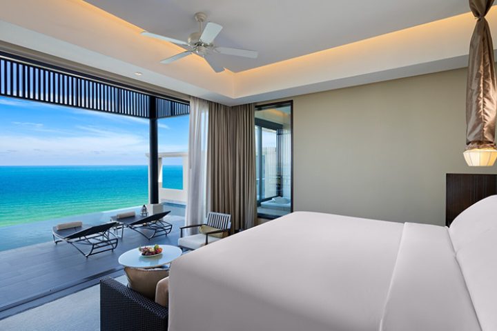 Vana Belle, a Luxury Collection Resort, Koh Samui: gay hotels, pool villas. Ocean view from bedroom. Thailand travel for gay men.
