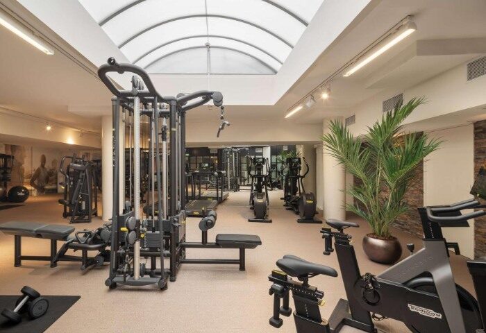 Gym at art'otel Amsterdam. City center gay hotel with pool. Fitness equipment, weights, treadmill, and exercise bikes.