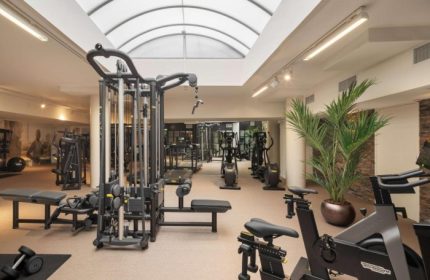 Gym at art'otel Amsterdam. City center gay hotel with pool. Fitness equipment, weights, treadmill, and exercise bikes.