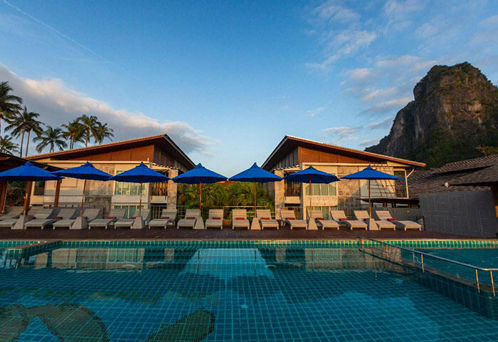 Railay Princess Resort & Spa pool view. Gay hotel in Krabi with rooftop pool and gym. Relaxing gay travel in Thailand.