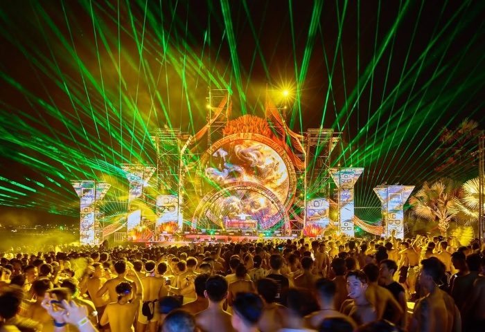 Circuit Festival Asia Pattaya stage with lasers and crowd. Best gay events in Thailand for gay men travel advice.
