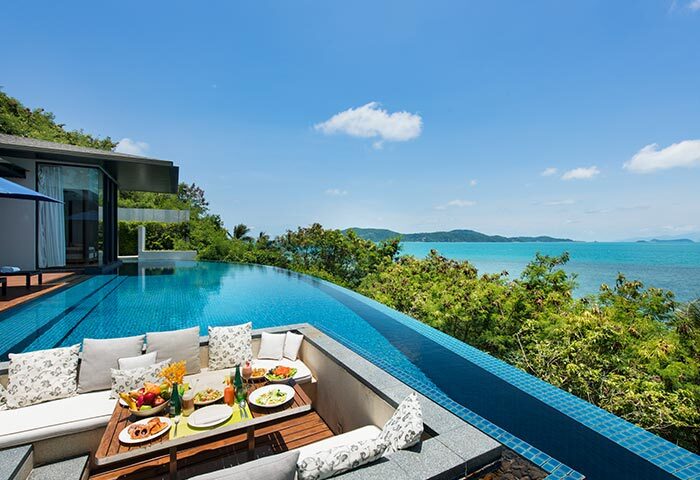 Conrad Koh Samui resort pool villa with ocean view. Gay travel luxury destination, perfect for romantic getaways. Thailand resort.