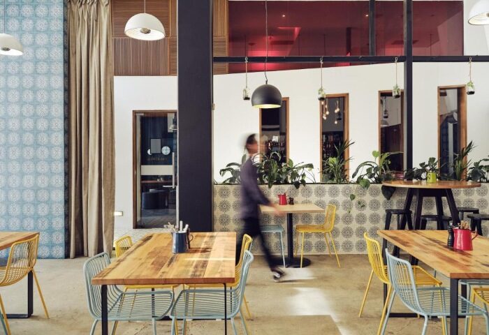 Saint Kilda Beach Hotel's interior. Coolest beachfront hotel in Melbourne, Australia. Gay hotspot with stylish decor and dining area.