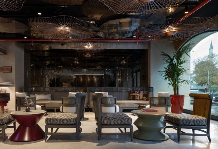 Burdock Hotel Istanbul bar area. Cool design, seating, and lighting. A great place to relax near a gay sauna in Istanbul.
