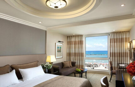 Dan Tel Aviv Hotel room. Luxury beachfront view from this most booked hotel. Gay travel to Israel.