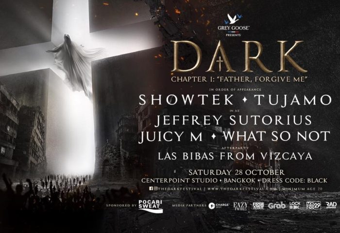 Drak Festival Bangkok’s Halloween Music Festival DARK Festival Bangkok Halloween music event poster. Features DJ lineup, date, and venue details. Gay travel event.