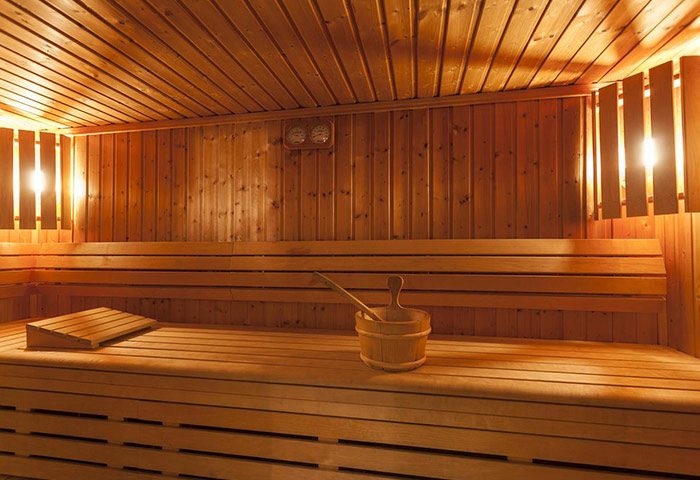 Duo Hotel's sauna in Paris. Find last minute deals at this gay-friendly hotel with sauna. Wooden benches, bucket, and ladle.