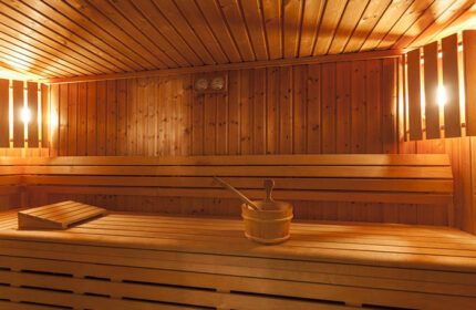Duo Hotel's sauna in Paris. Find last minute deals at this gay-friendly hotel with sauna. Wooden benches, bucket, and ladle.