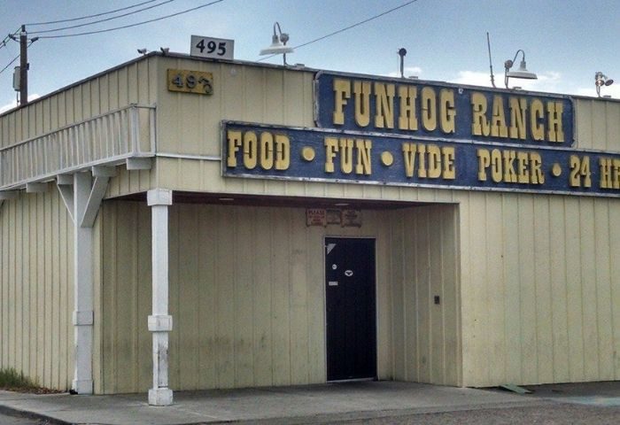 Funhog Ranch gay bar in Las Vegas. The venue offers food, fun, video poker and is open 24 hours. A popular destination for gay travelers.