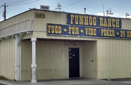 Funhog Ranch gay bar in Las Vegas. The venue offers food, fun, video poker and is open 24 hours. A popular destination for gay travelers.