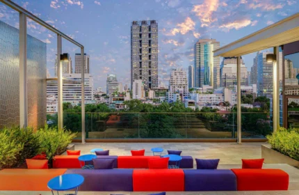 Ibis Styles Bangkok Silom rooftop. Stylish gay-friendly hotel with city view. Budget accommodation in Silom, Bangkok for gay travelers.