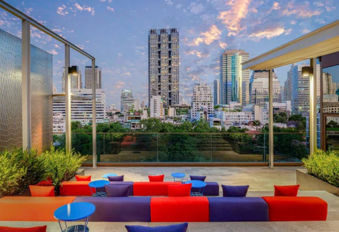 Ibis Styles Bangkok Silom rooftop. Stylish gay-friendly hotel with city view. Budget accommodation in Silom, Bangkok for gay travelers.