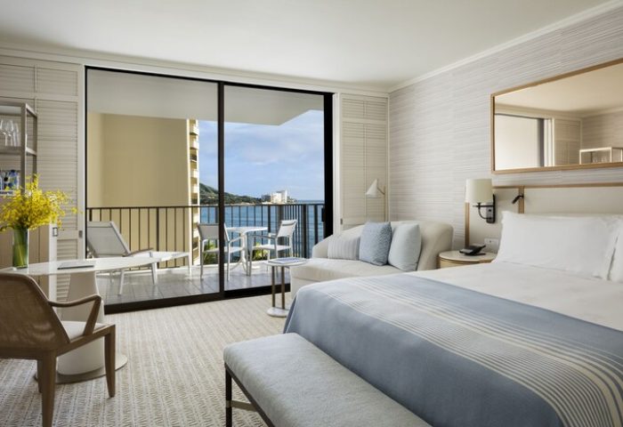 Halekulani Hotel room with ocean view balcony. Gay-friendly hotel featuring a luxurious suite, perfect for gay travel and romantic getaways.
