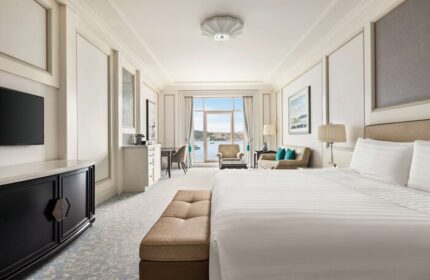 Shangri-La Bosphorus, Istanbul gay-friendly hotel room. Bosphorus view from luxury suite. Gay travel in Istanbul.