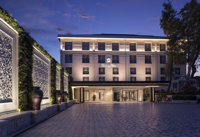 Shangri-La Bosphorus, Istanbul: Exterior view of the gay-friendly hotel at dusk. A luxury travel destination for gay men.