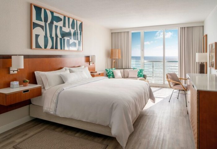 Westin Fort Lauderdale Beach Resort gay-friendly hotel room. Ocean view, king bed, modern decor. Ideal gay travel destination.
